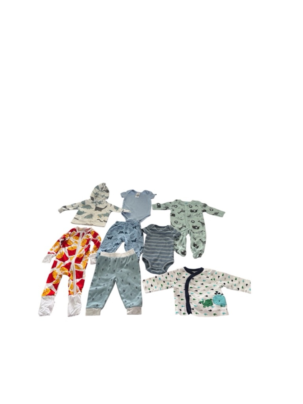 8-Piece Baby Clothing Bundle in Blue, Green, Gray, Red Size 3-6
